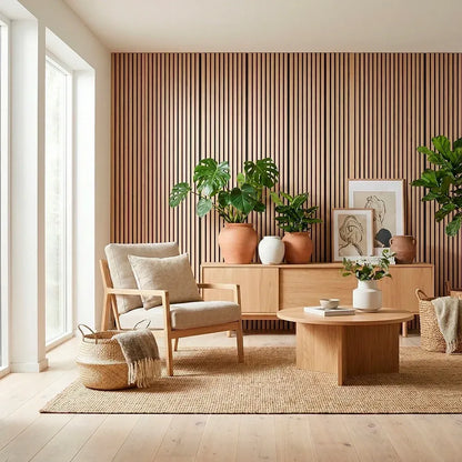 Flexible acoustic wall panels in living room