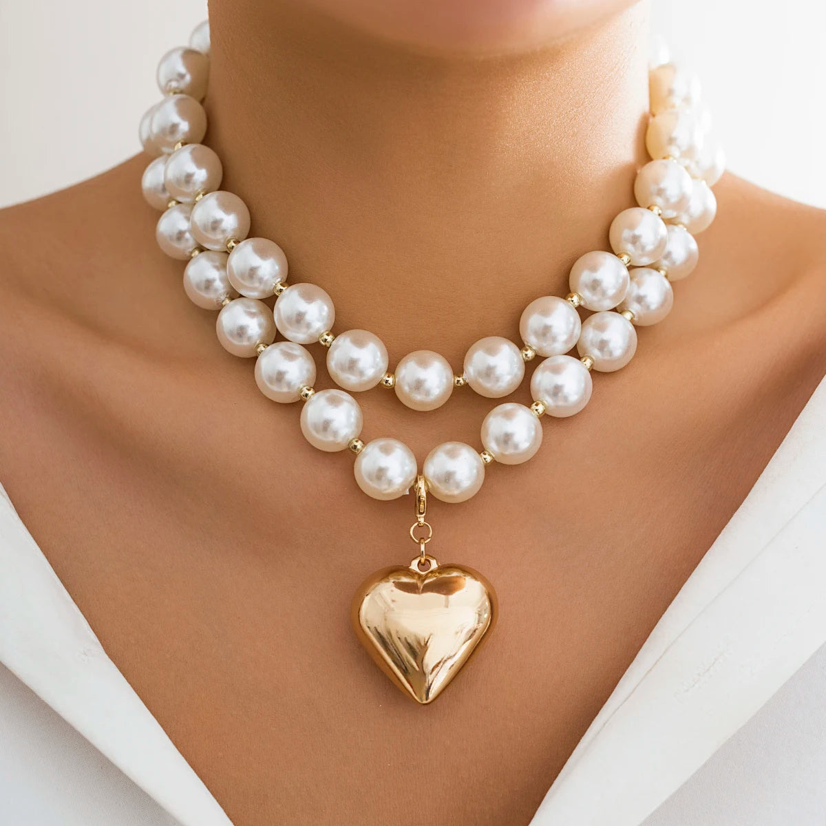Chunky Beaded Heart Necklace Duo