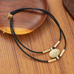 Textured Medallion Leather Necklace Duo
