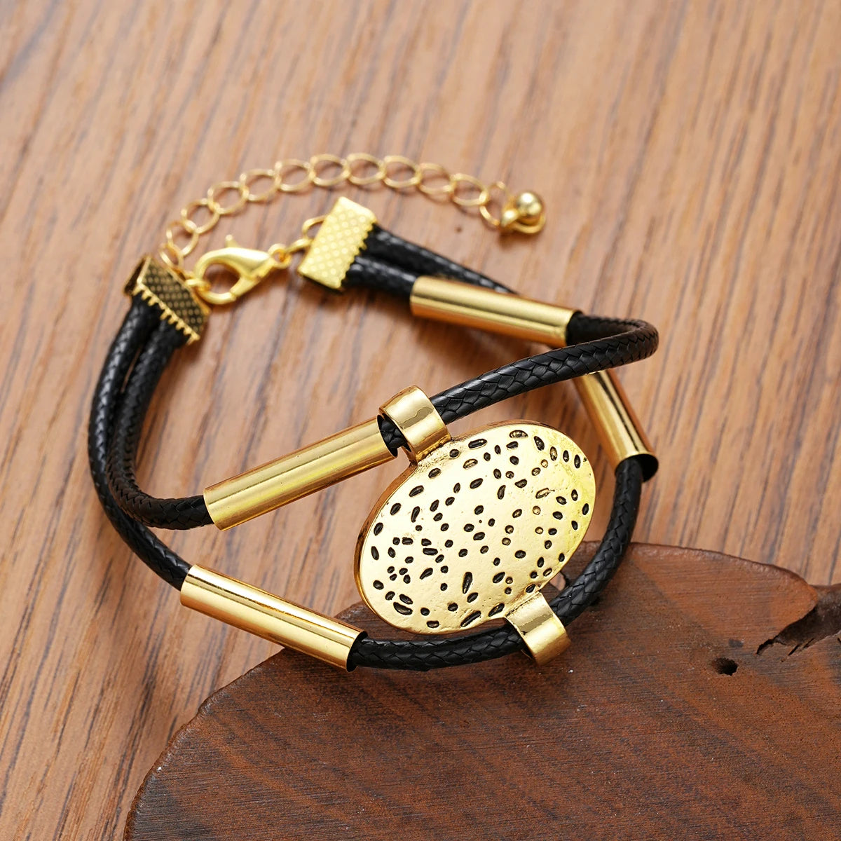 Textured Medallion Leather Necklace Duo