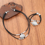 Textured Medallion Leather Necklace Duo