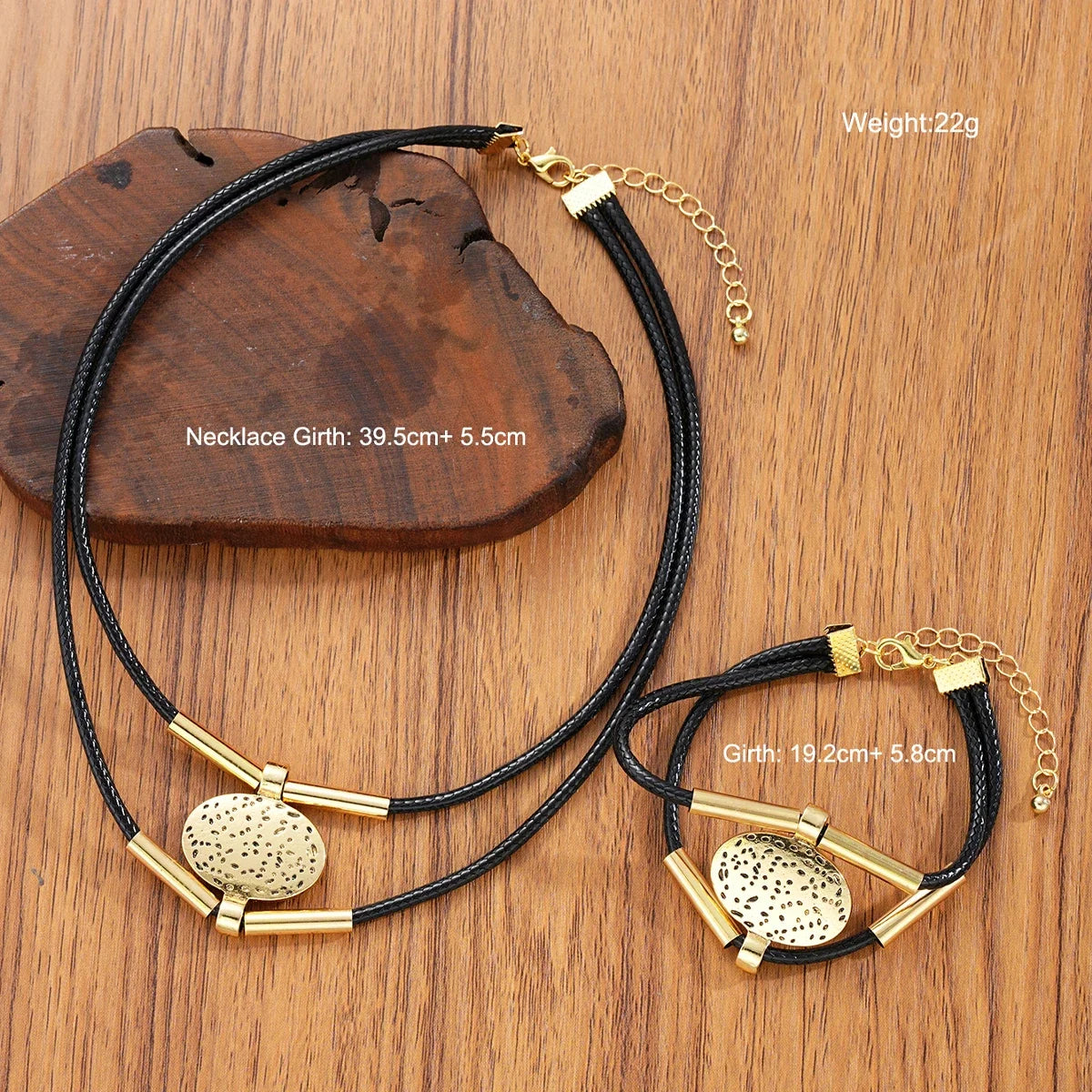 Textured Medallion Leather Necklace Duo