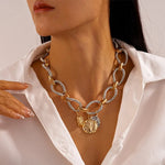 Dual Tone Chunky Coin Necklace