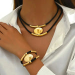 Textured Medallion Leather Necklace Duo