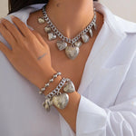 Statement Heart Necklace & Bracelet Set