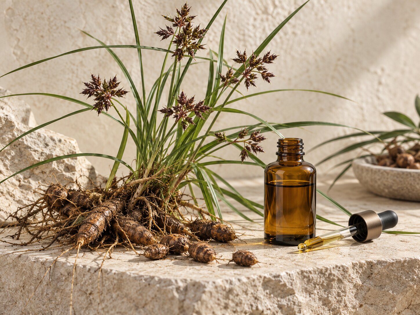 Botanische Inhaltsstoffe von Cyperus rotundus neben dem topischen Öl